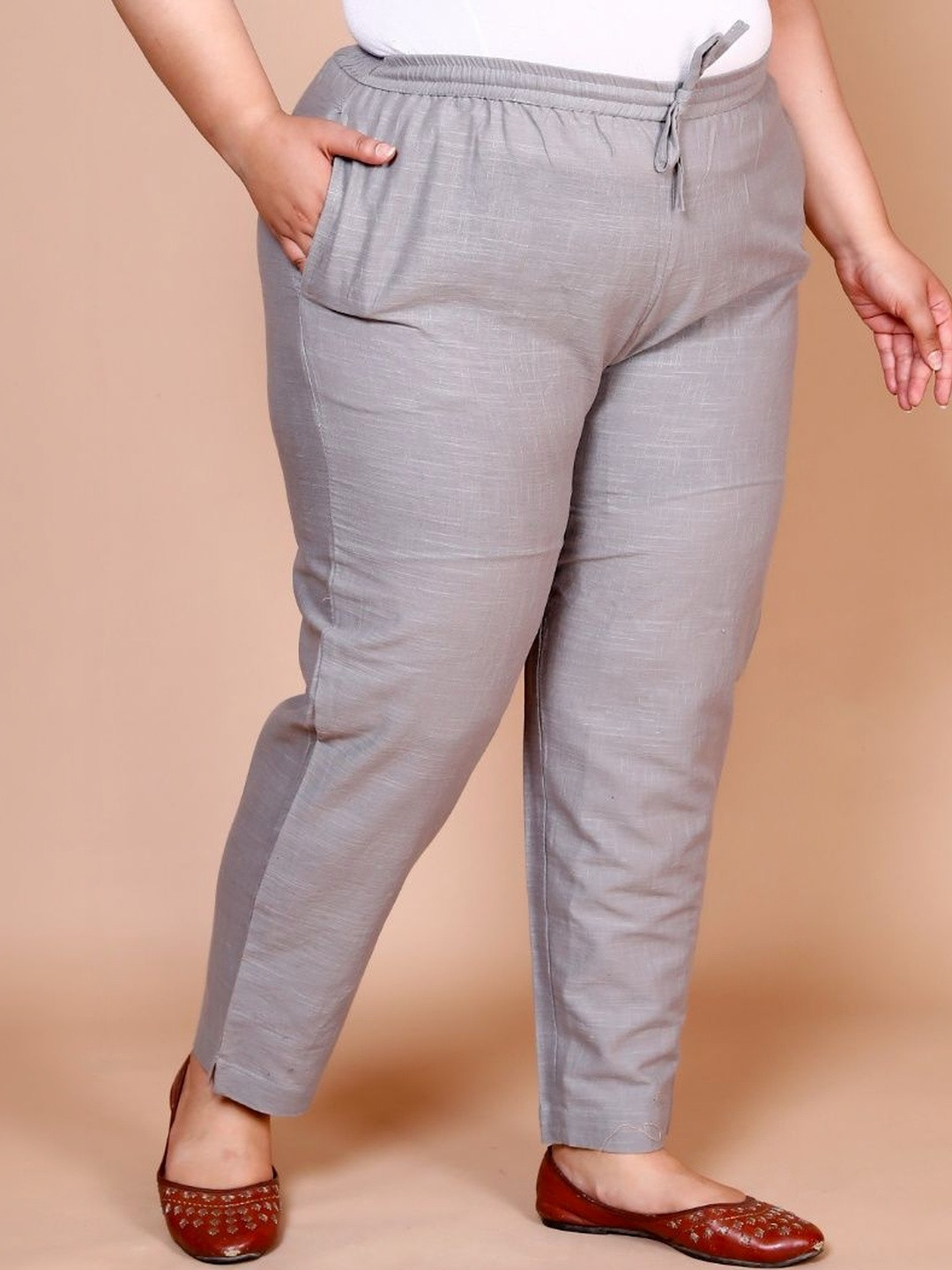 AAVONI Women Textured Relaxed Straight Leg Trousers
