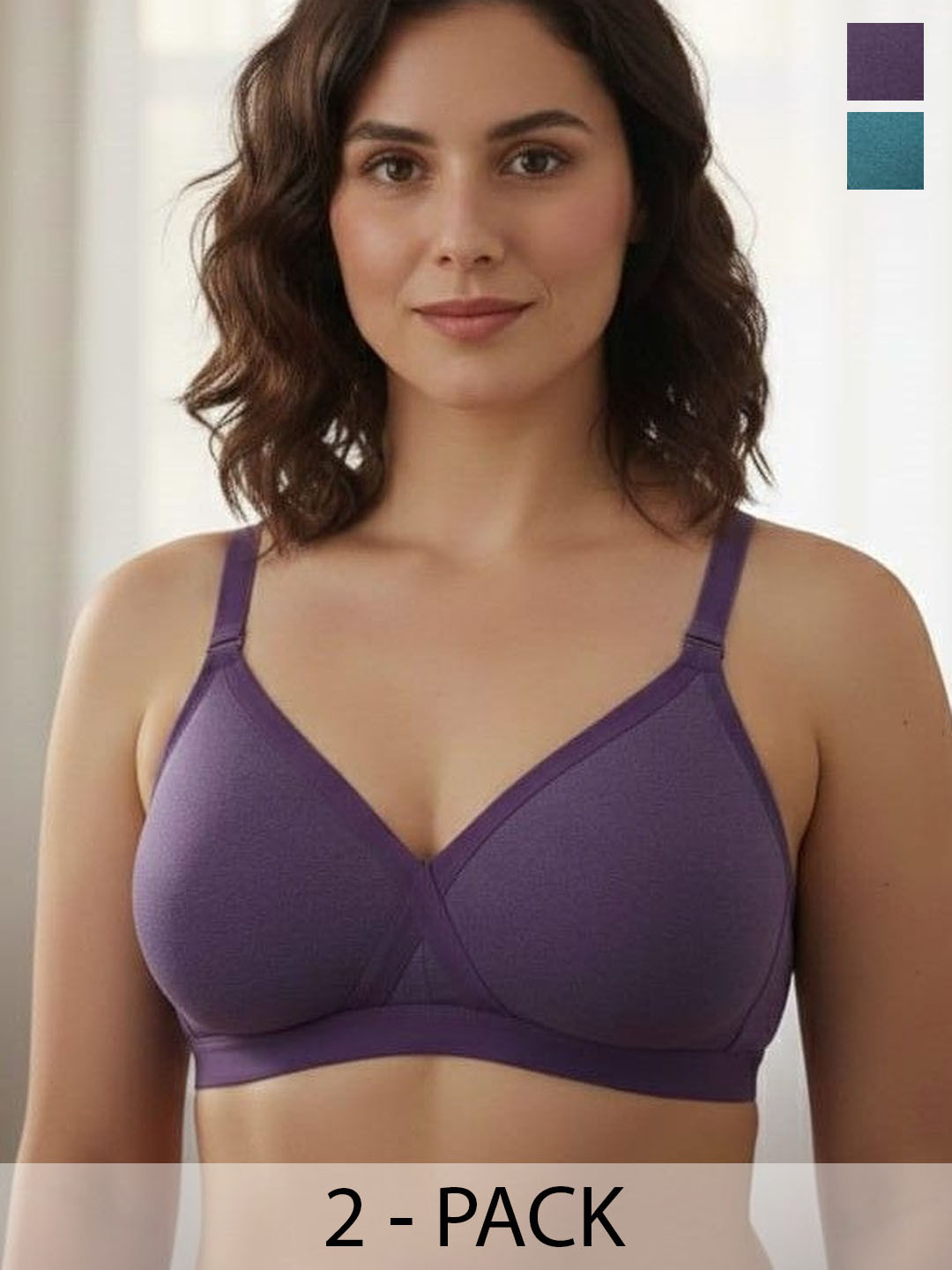 FUNAHME Women Pack Of 2 Solid Full Coverage Everyday Bra