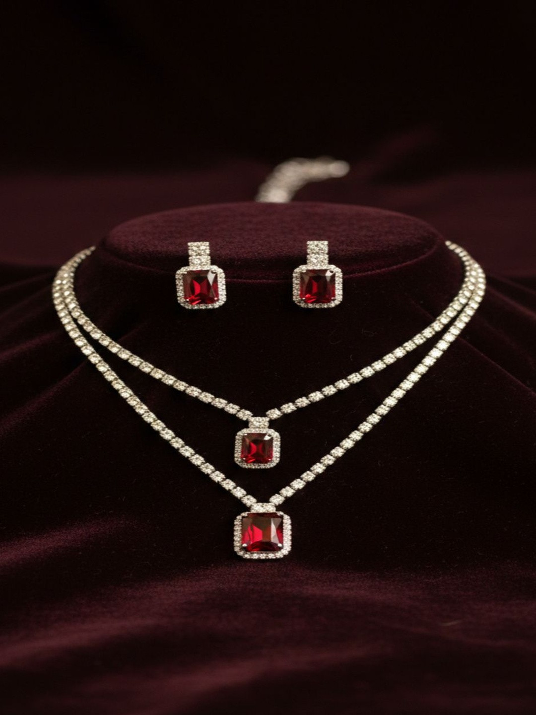 BMINO Silver-Plated Stone Studded Jewellery Set