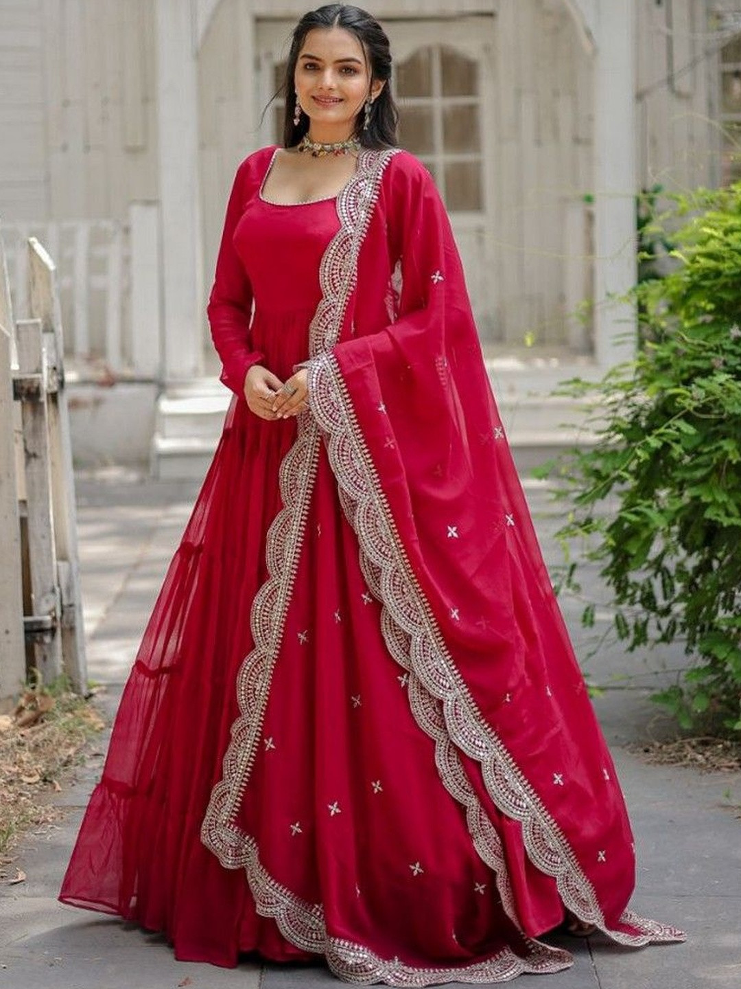 Livewear Women Ethnic Motifs Embroidered Tiered Thread Work Kurta With Dupatta