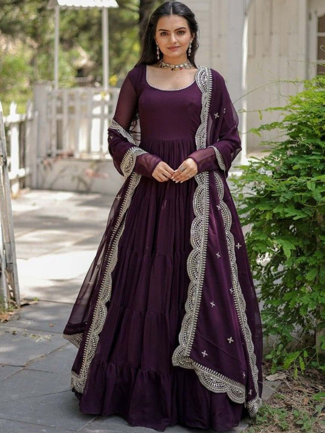 Livewear Women Ethnic Motifs Tiered Thread Work Kurta With Dupatta