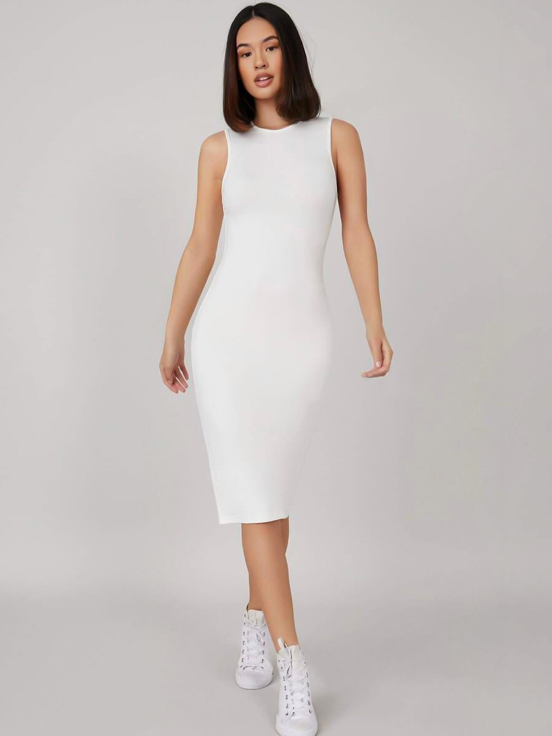 CREZYVEZY Sleeveless Back Slits Midi Bodycon