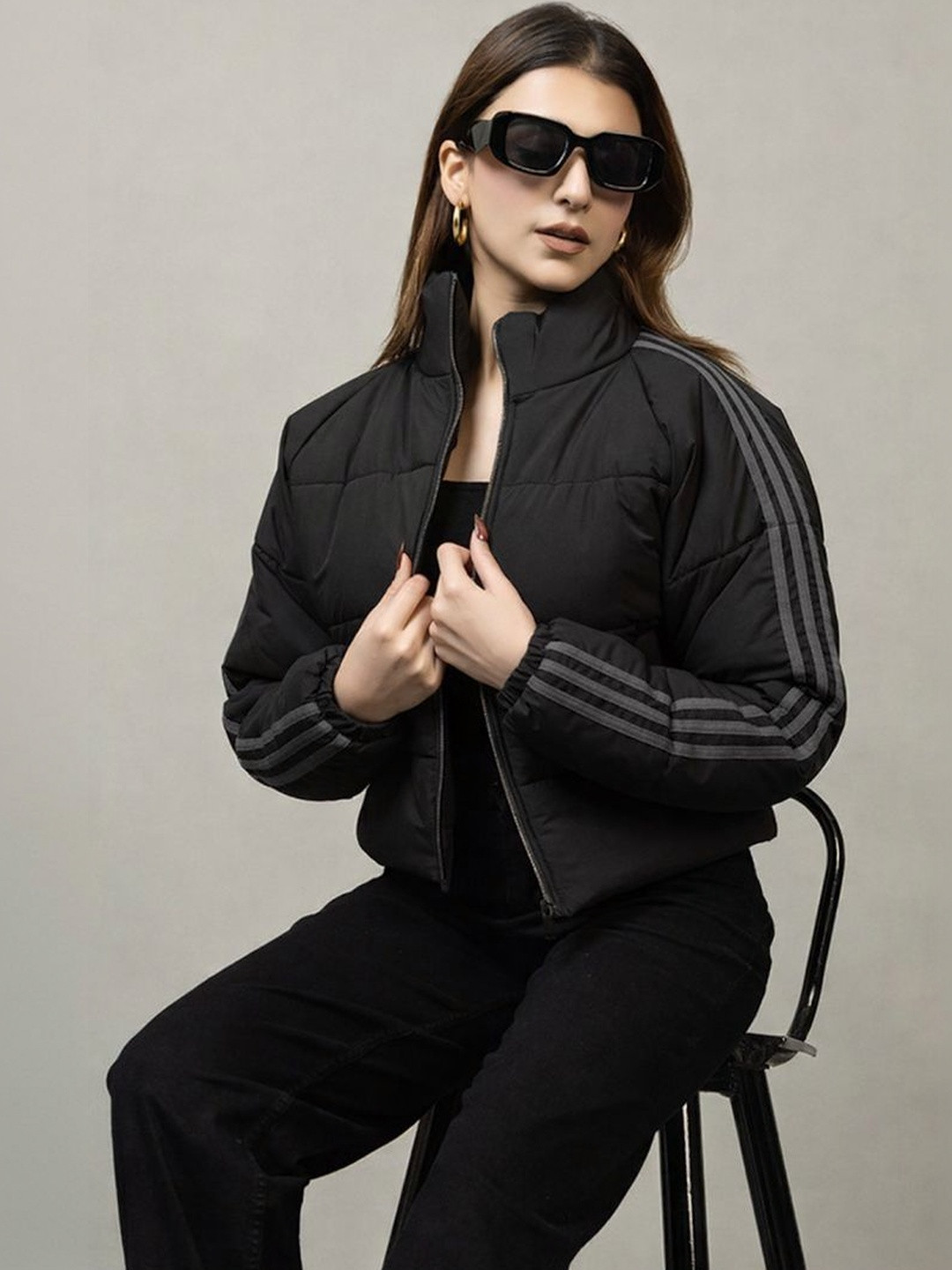BAYSTREET Women Colourblocked Crop Puffer Jacket - Image 1