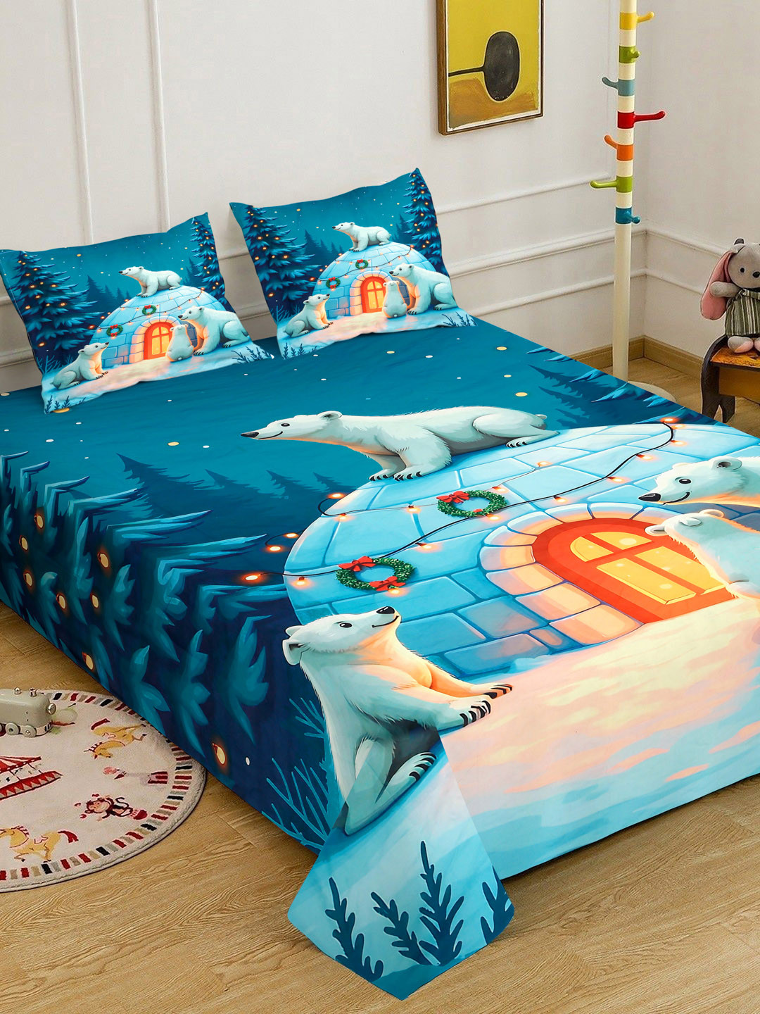 Klotthe Cartoon Printed 400 TC King Size 7D Bedsheet & 2 Pillow Covers- 2.50 m x 2.25 m