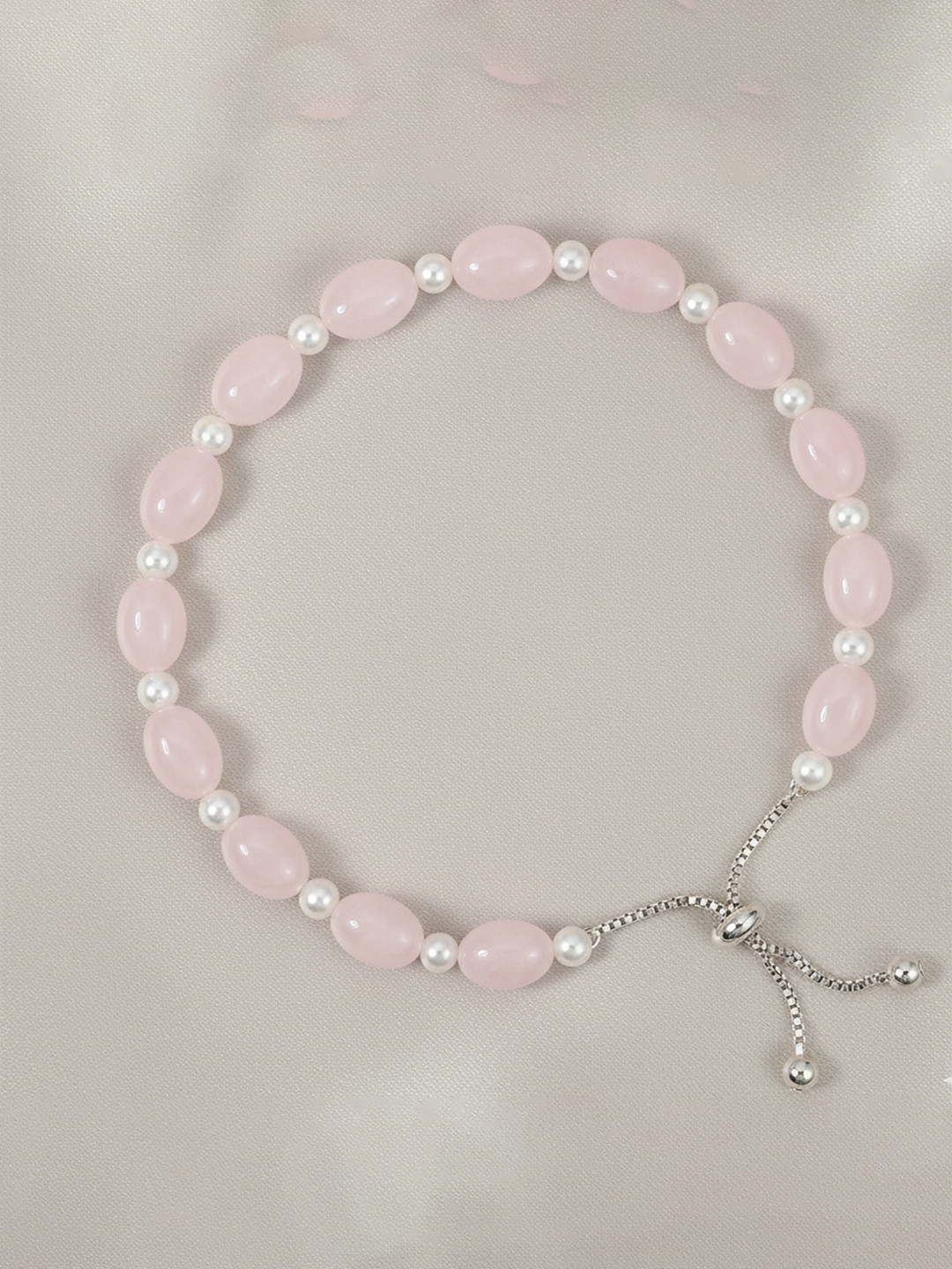 INARI SHINES 925 Silver Fresh Water Pearl And Rose Quartz Bracelet