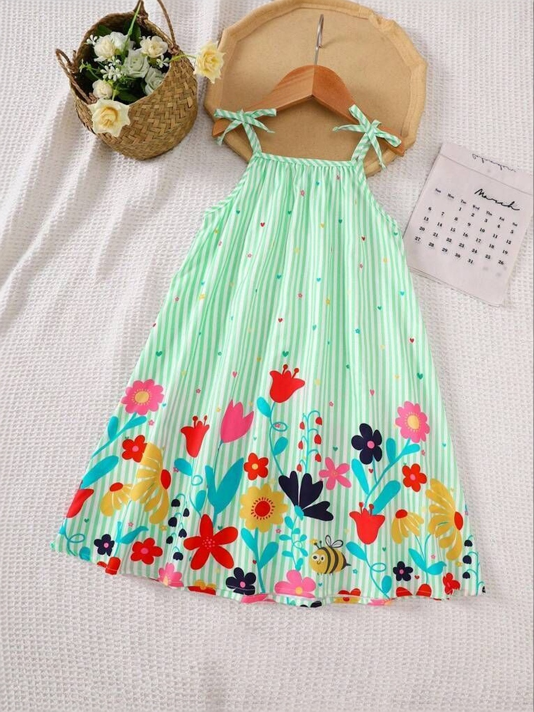 Dhanoo fashion Girls Flower Printed Sleeveless Above Knee Casual Dress