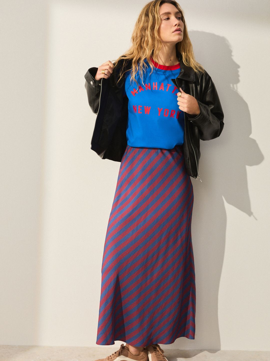 NEXT Striped Column Midi Skirt