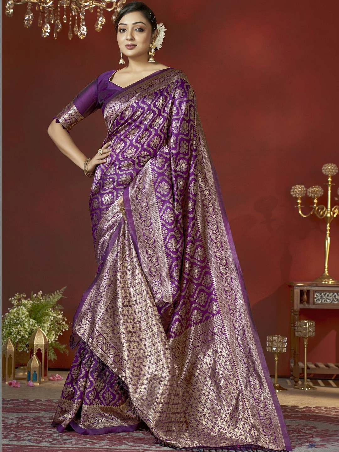 SURUKH Ethnic Motifs Zari Silk Blend Banarasi Saree
