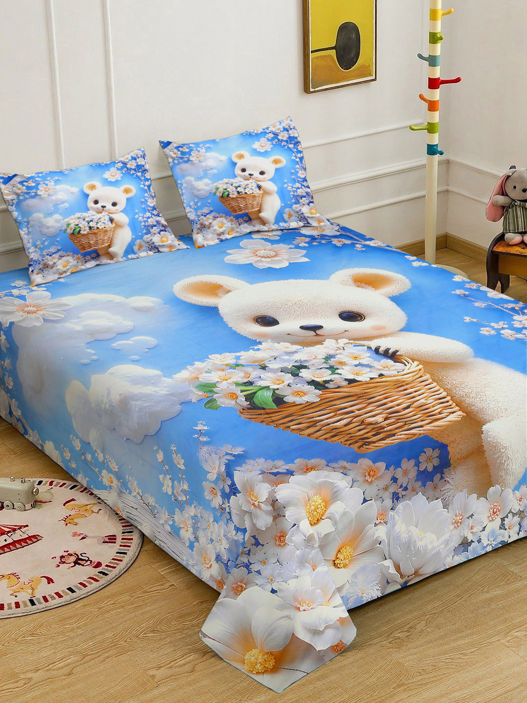 Klotthe Cartoon Printed 400 TC King Size 7D Bedsheet & 2 Pillow Covers- 2.50 m x 2.25 m
