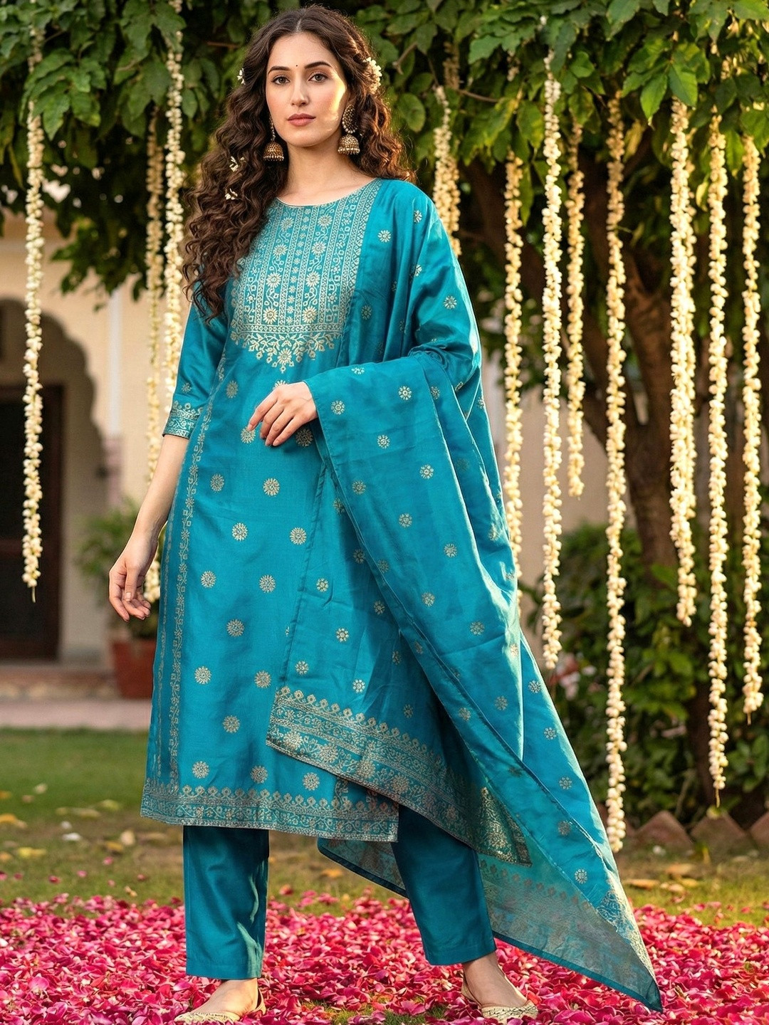 Anouk Rustic Women Ethnic Motifs Regular Kurta with Trousers & With Du