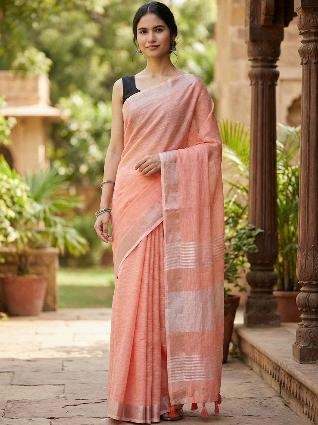 Sutriti Woven Design Zari Linen Blend Saree