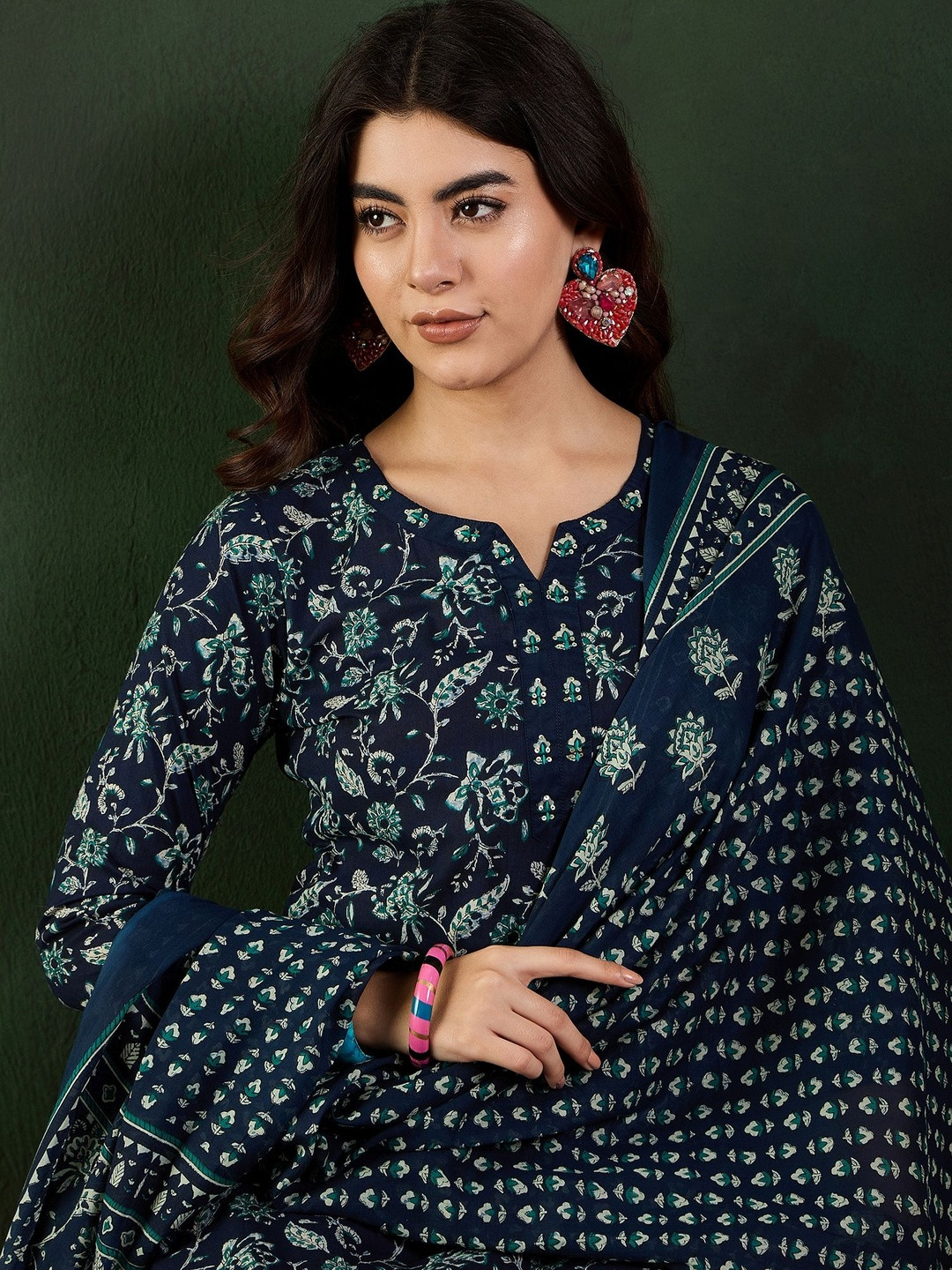 Sangria Printed Pure Cotton Round Neck Kurta & Trousers Kurta Set