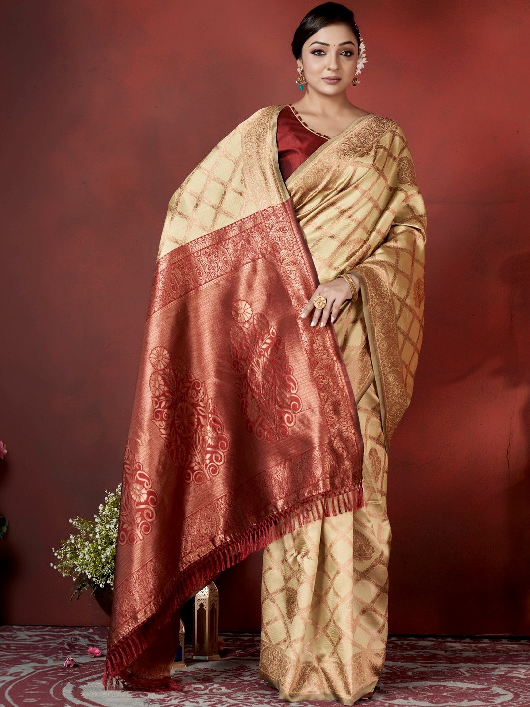 SURUKH Ethnic Motifs Zari Silk Blend Banarasi Saree