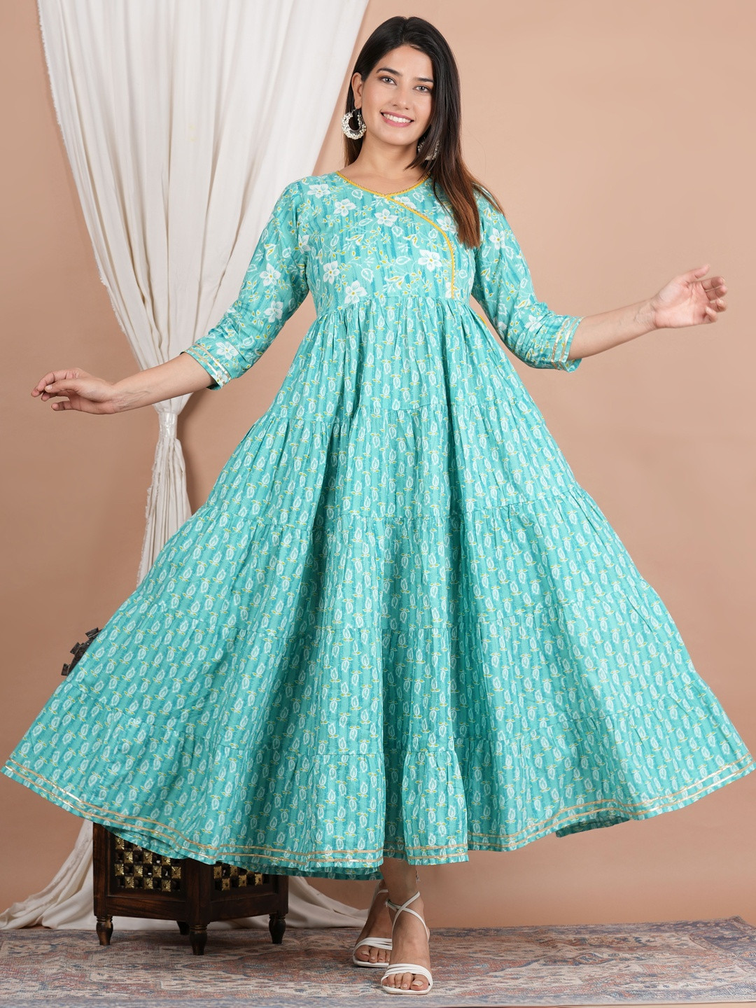 Navkriti Jaipur Paisley Printed Pure Cotton Tiered Anarkali Kurti
