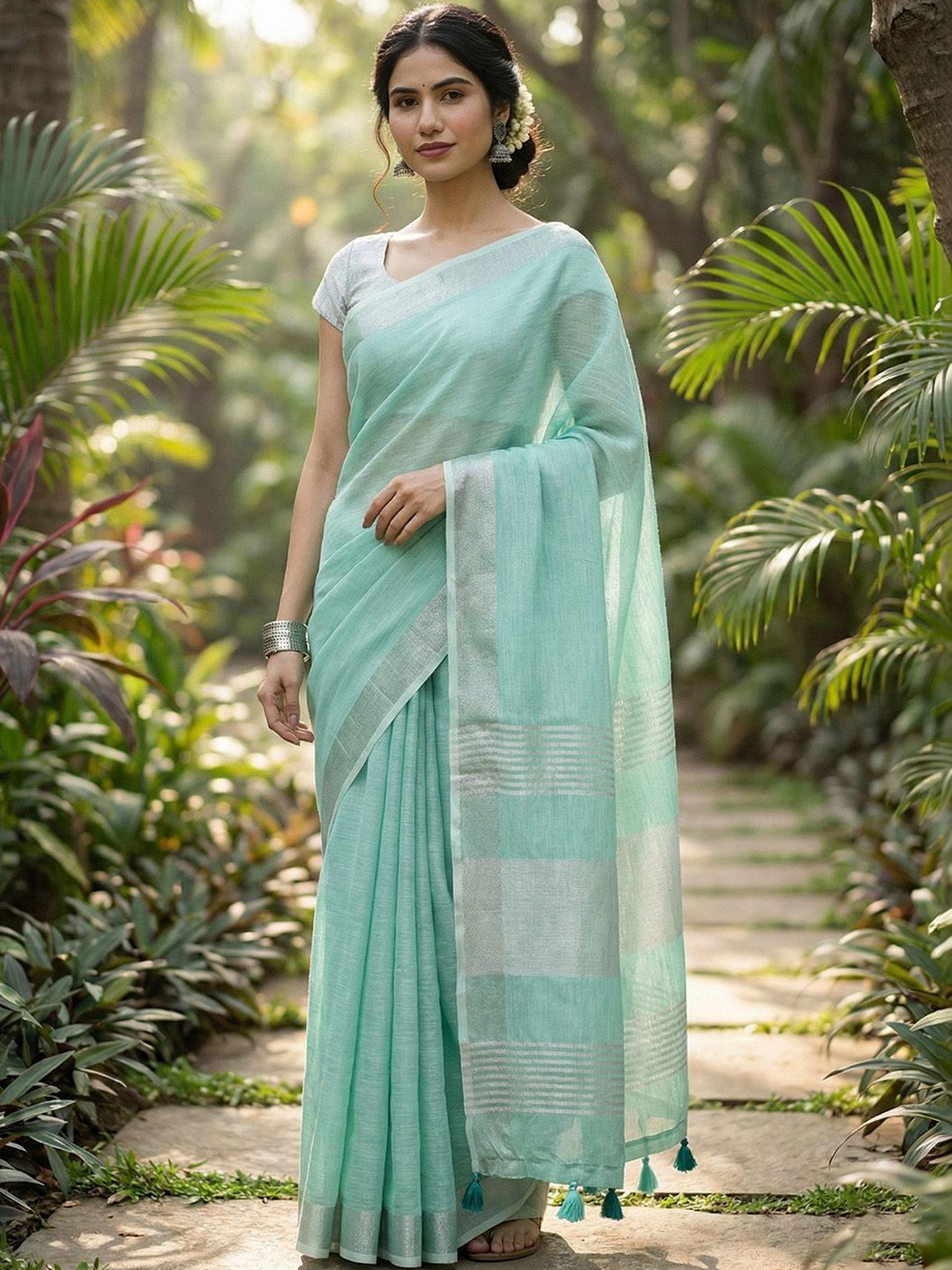 Sutriti Woven Design Zari Linen Blend Saree
