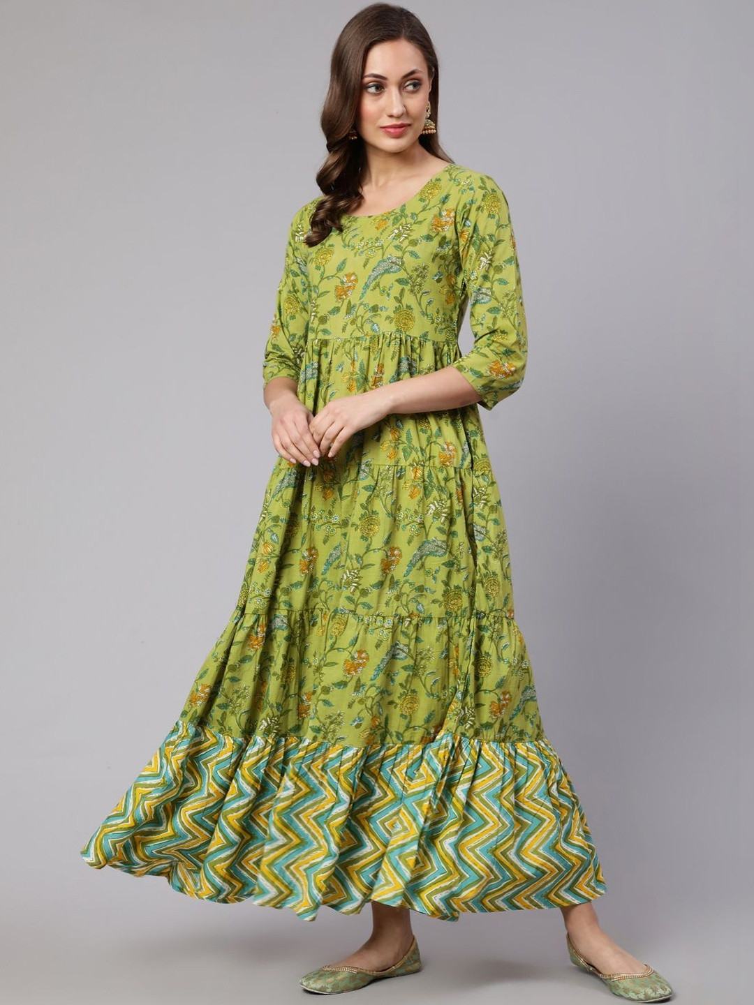 Navkriti Jaipur Floral Printed Pure Cotton Tiered Kurti
