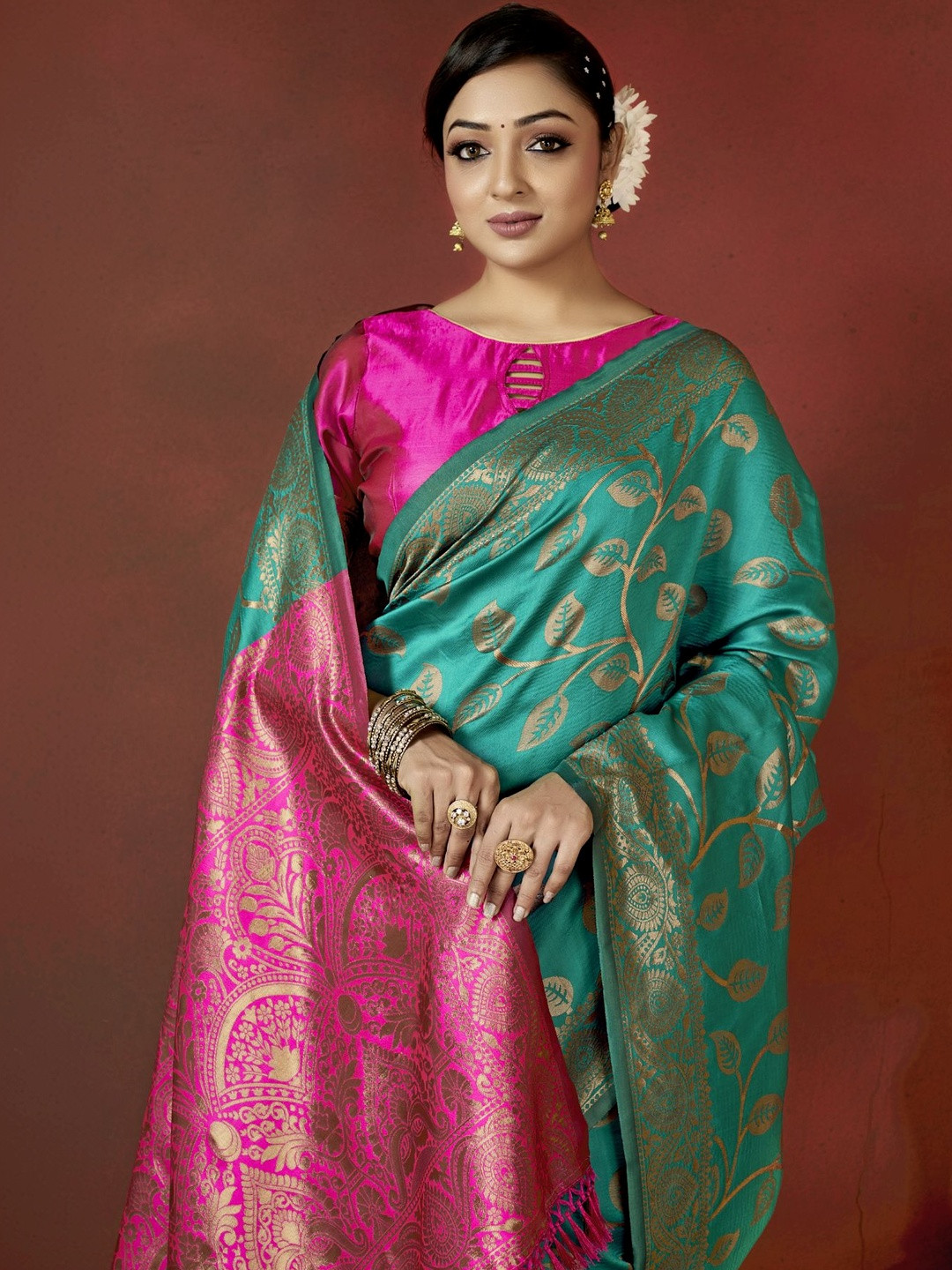SURUKH Ethnic Motifs Zari Silk Blend Banarasi Saree