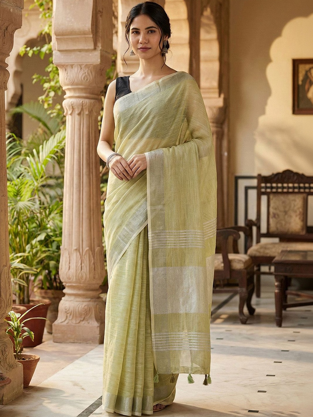 Sutriti Striped Zari Linen Blend Saree