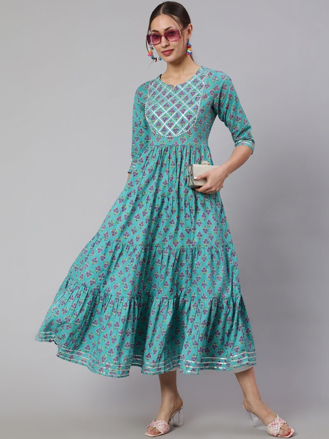 Navkriti Jaipur Women Ethnic Motifs Printed Gotta Patti Anarkali Kurta