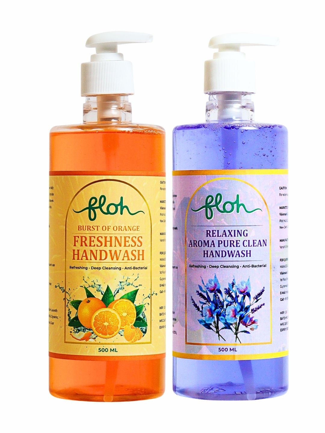 FLOH Set Of 2 Burst Of Orange & Relaxing Aroma Liquid Handwash - 500 ml Each