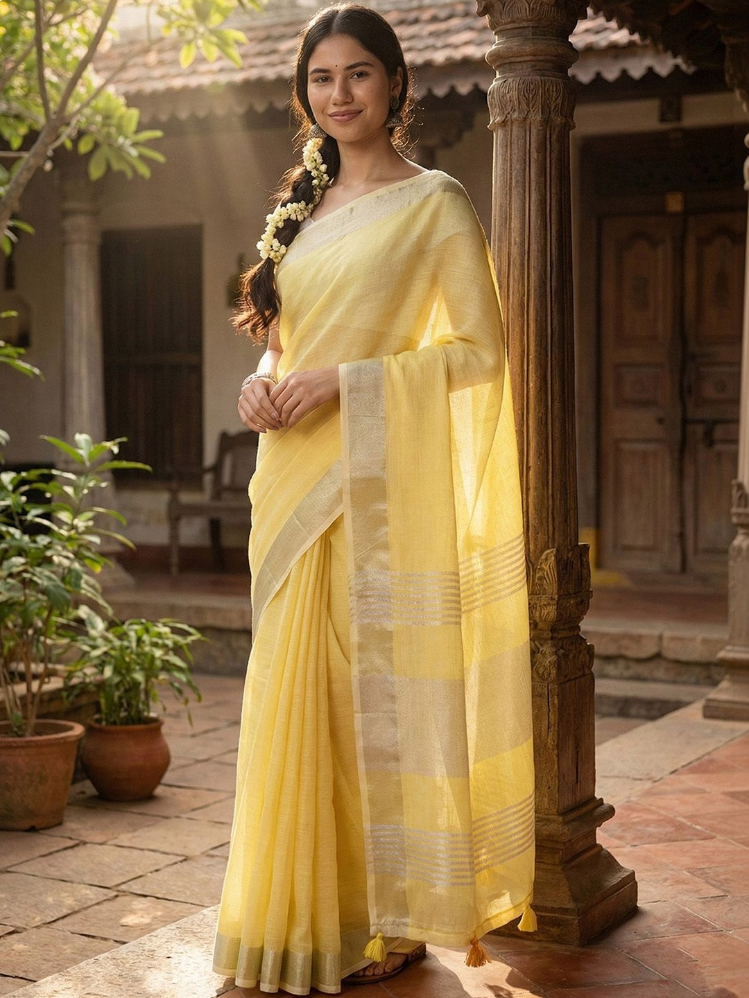 Sutriti Woven Design Zari Linen Blend Saree