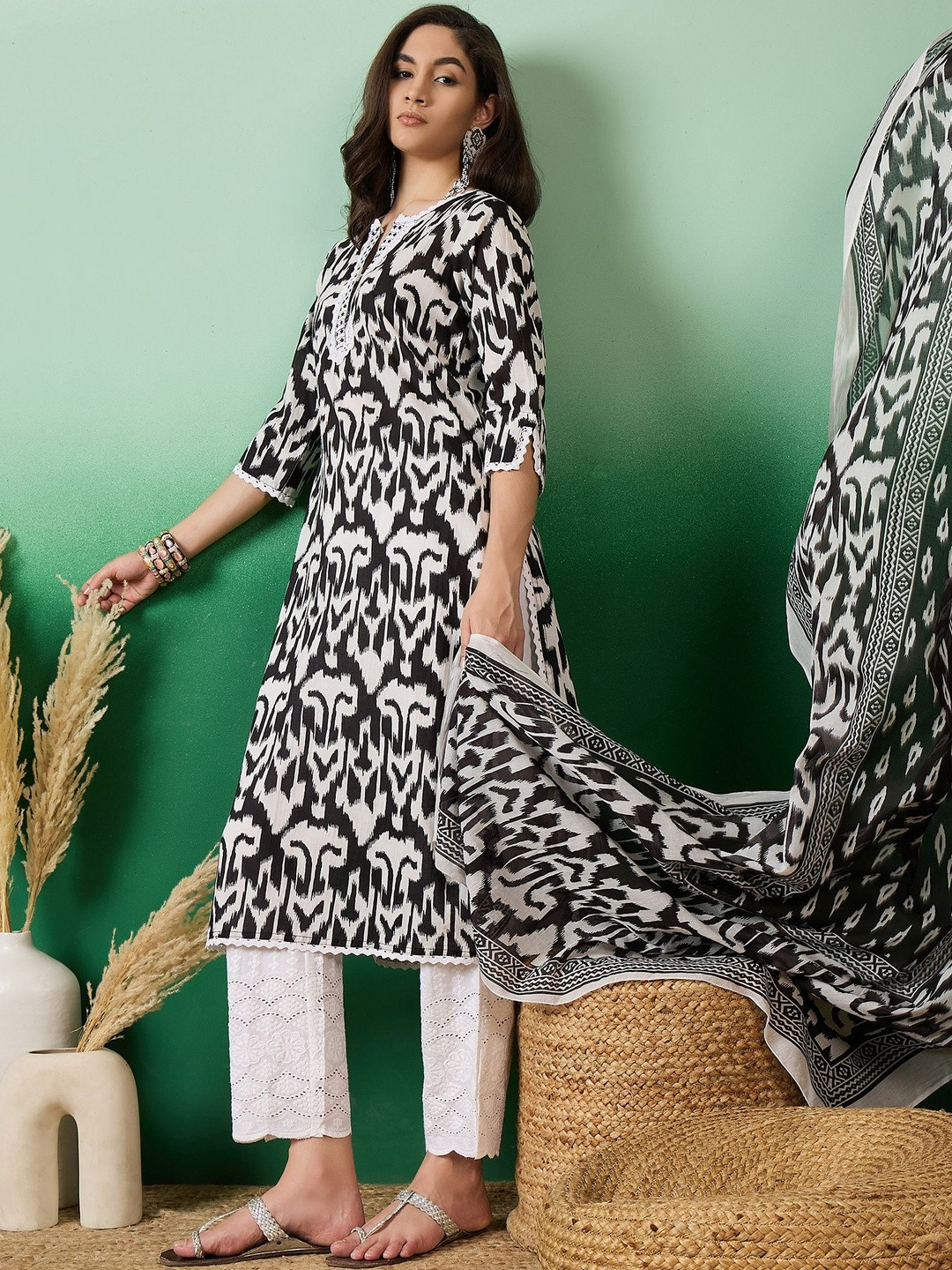 Sangria Printed Pure Cotton Round Neck Kurta & Trousers Kurta Set