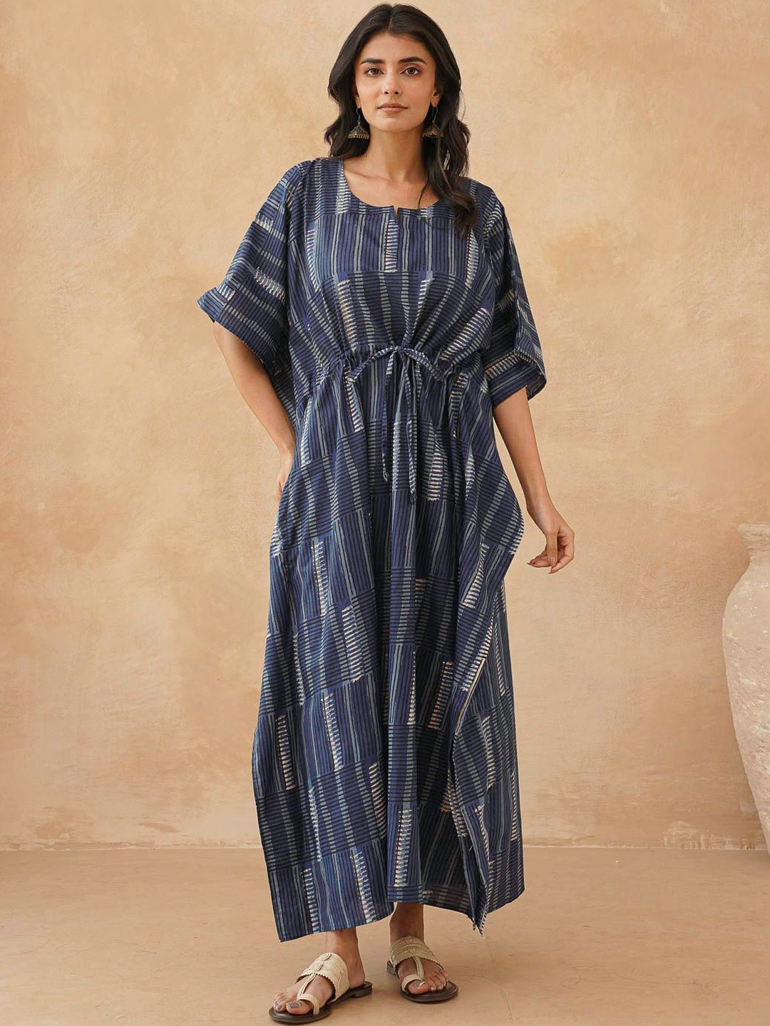 GOODHAND Print Batwing Sleeve Kaftan Maxi Dress