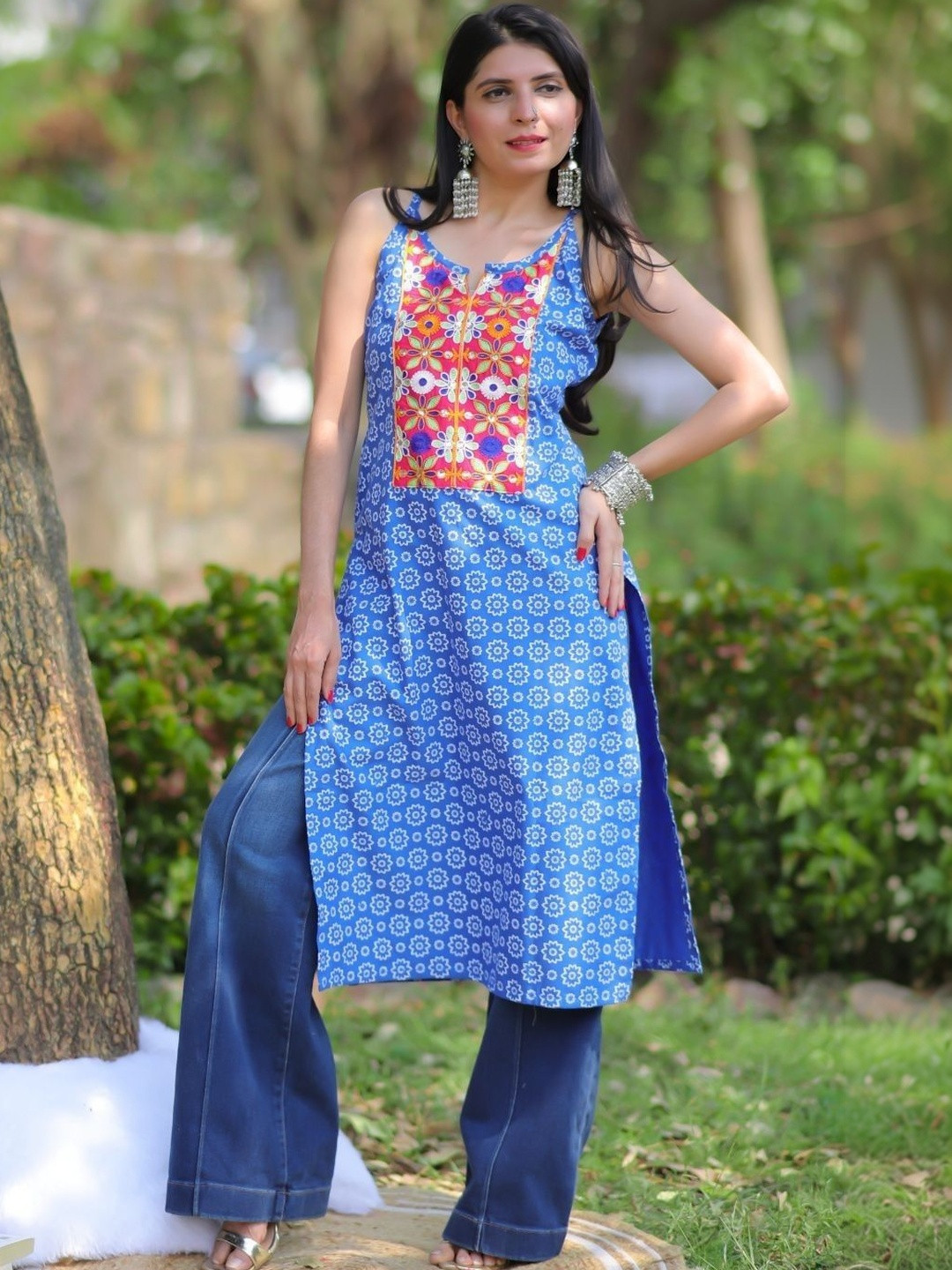 Youthnic Women Ethnic Motifs Printed Patchwork Kurta