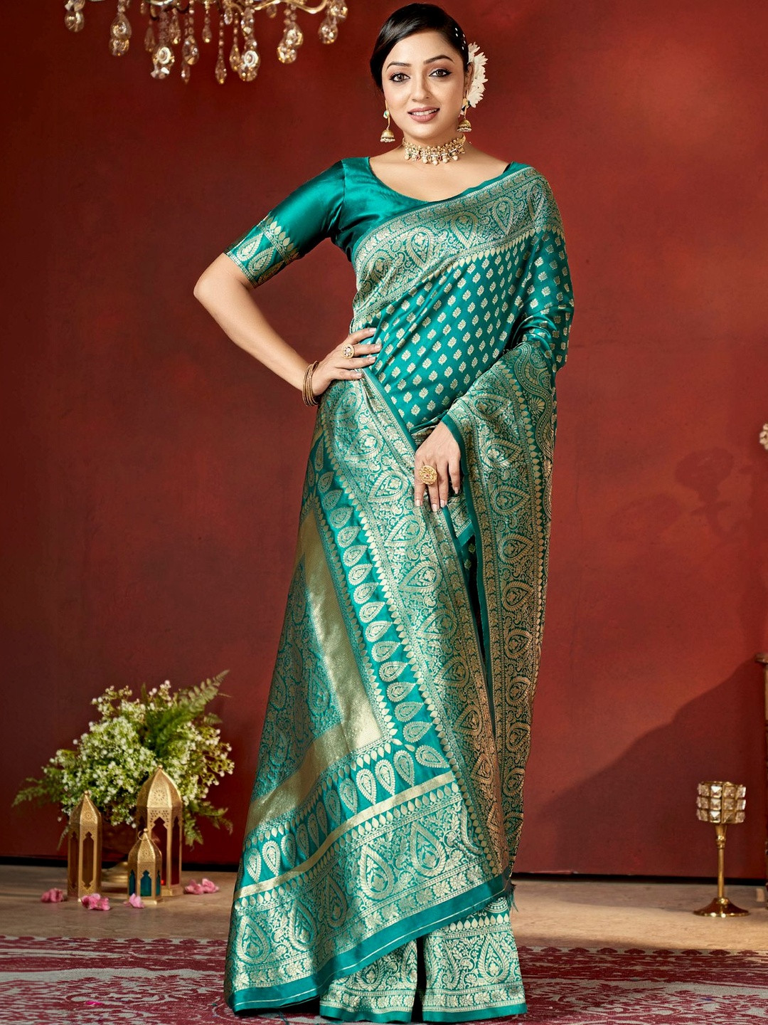 SURUKH Ethnic Motifs Zari Silk Blend Banarasi Saree