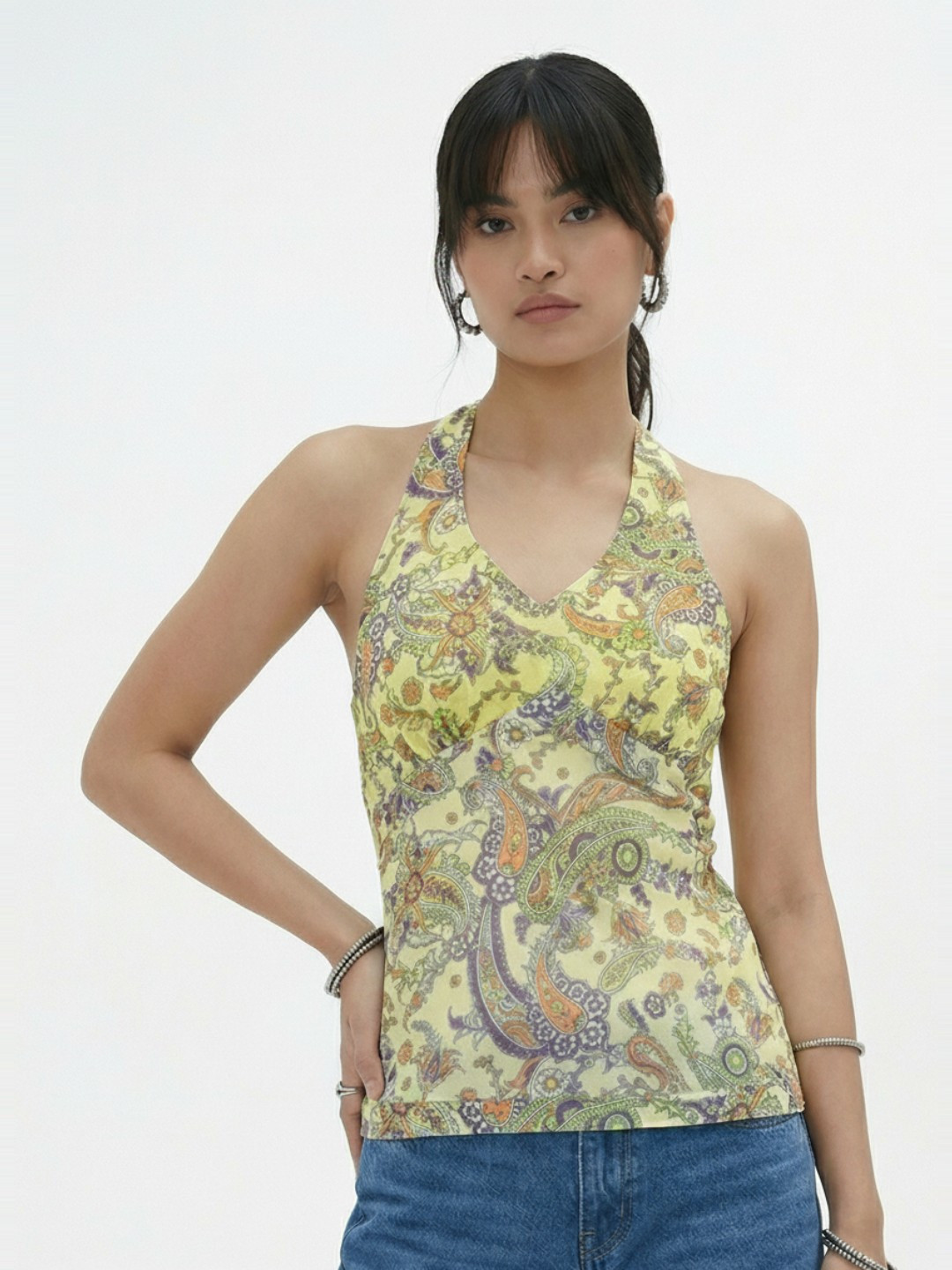 fusion by glitchez Paisley Printed Halter Neck Top
