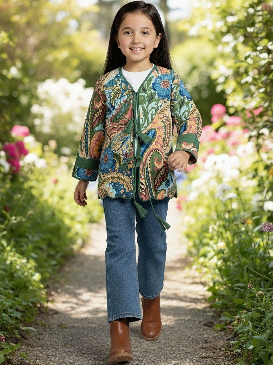 Peekaaboo Kids Girls Floral Quilted Jacket