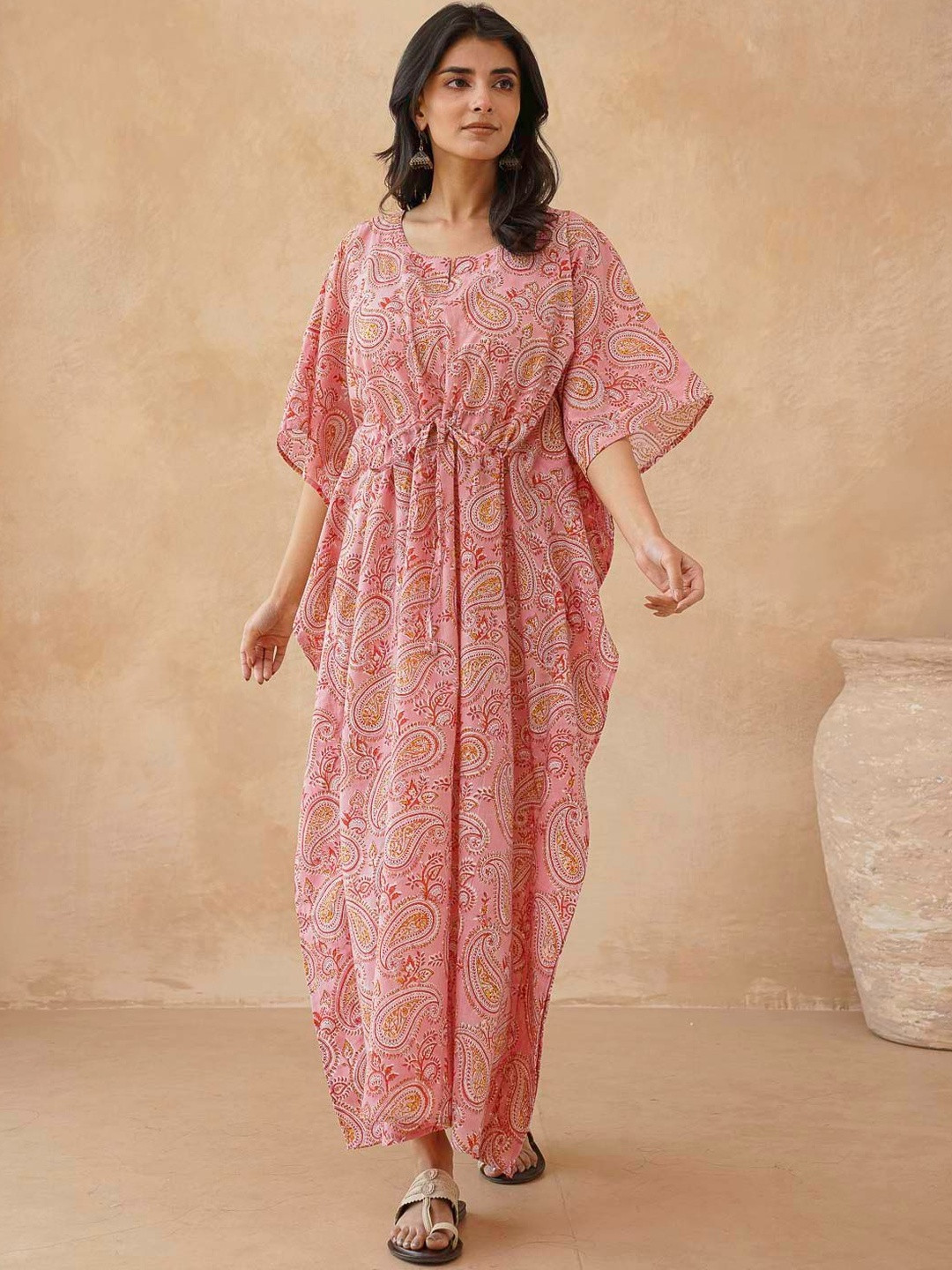 GOODHAND Print Batwing Sleeve Kaftan Maxi Dress