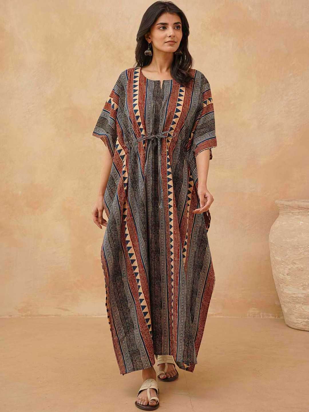 GOODHAND Print Batwing Sleeve Kaftan Maxi Dress