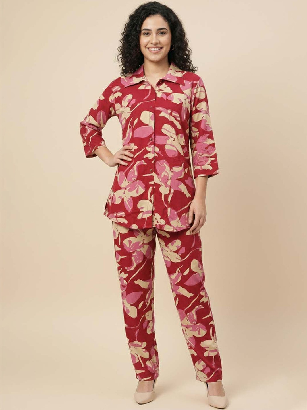 LYRA Printed Shirt Collar Tunic & Trousers Co-Ords