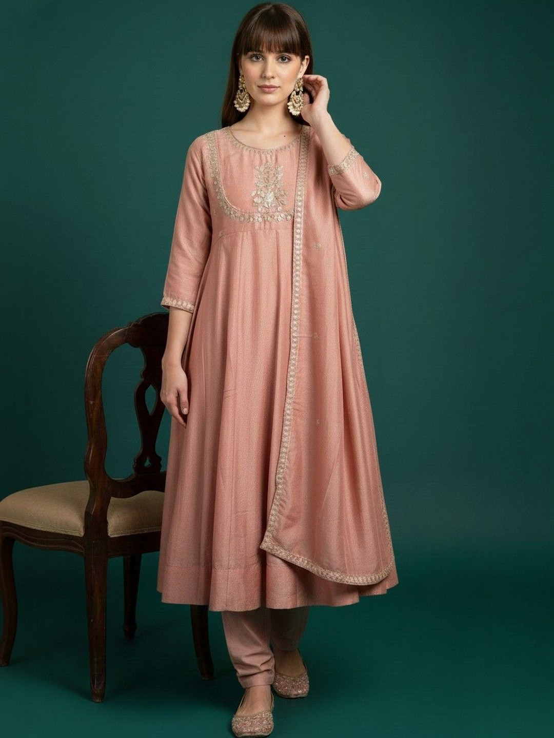 SHEKHAWATI FASHION Women Ethnic Motifs Embroidered Tiered Thread Work Kurta with Churidar & With Dupatta