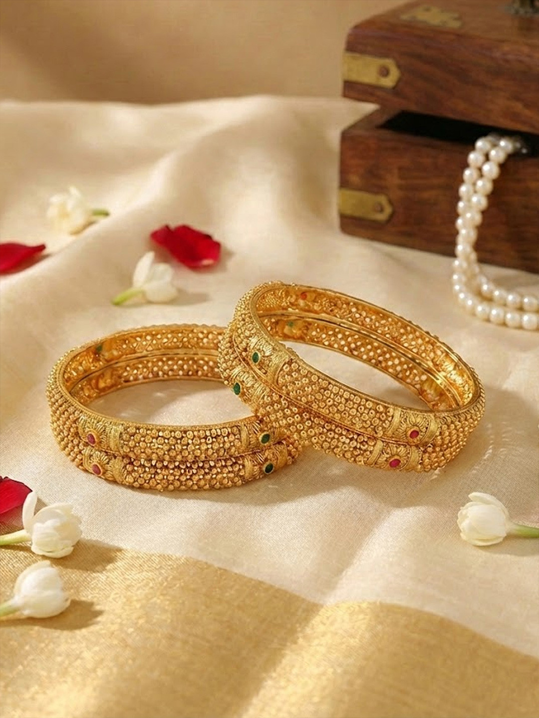 Adwitiya Collection Set Of 4 Gold-Plated Bangles