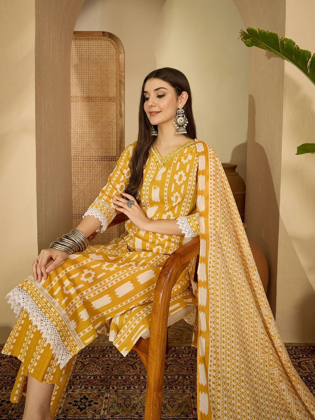 Sangria Printed Pure Cotton Round Neck Kurta & Trousers Kurta Set