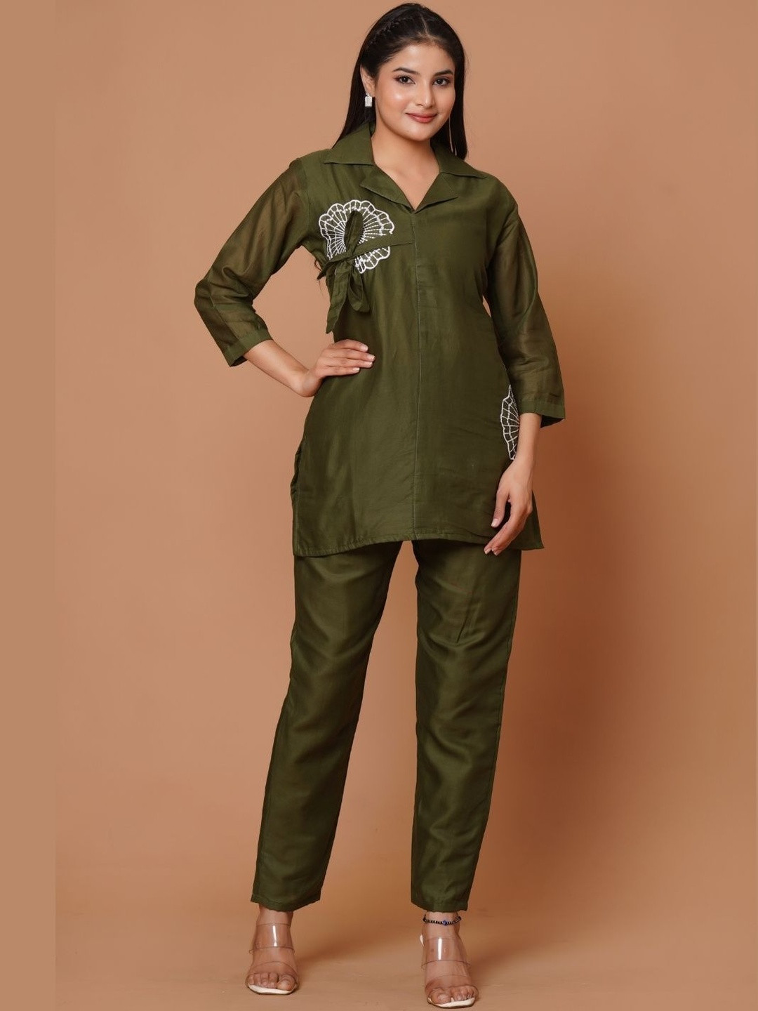 MISKI Embroidered Shirt Collar Top Co-Ords