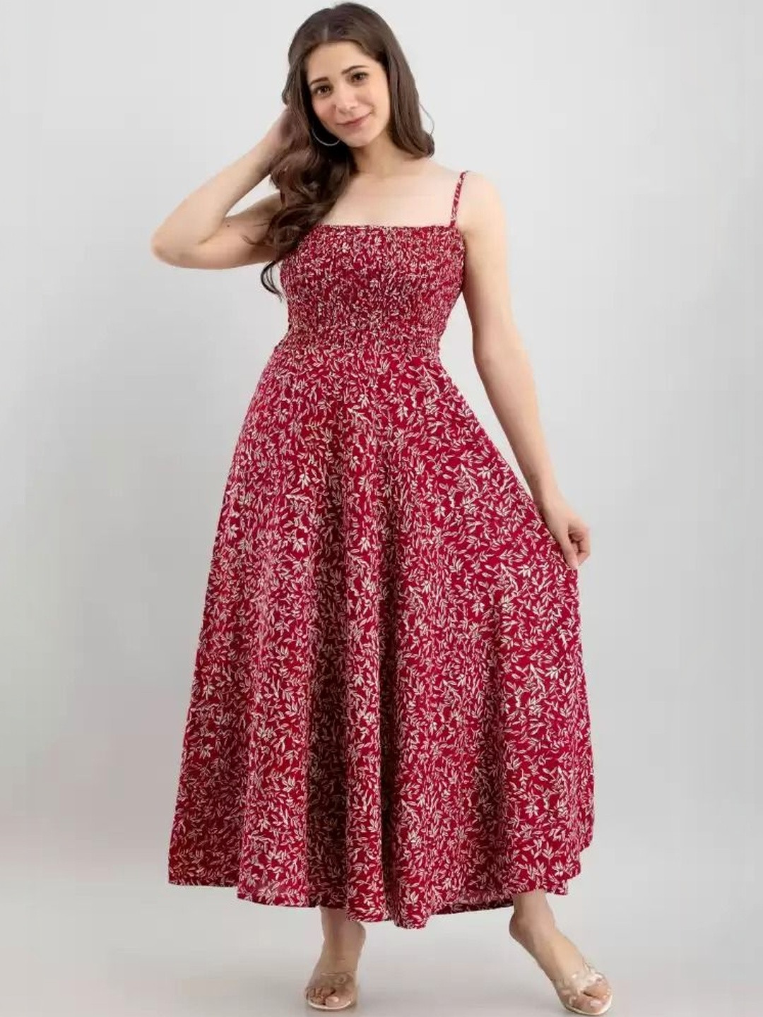 Demirner Women Floral Printed Thread Work Anarkali Kurta