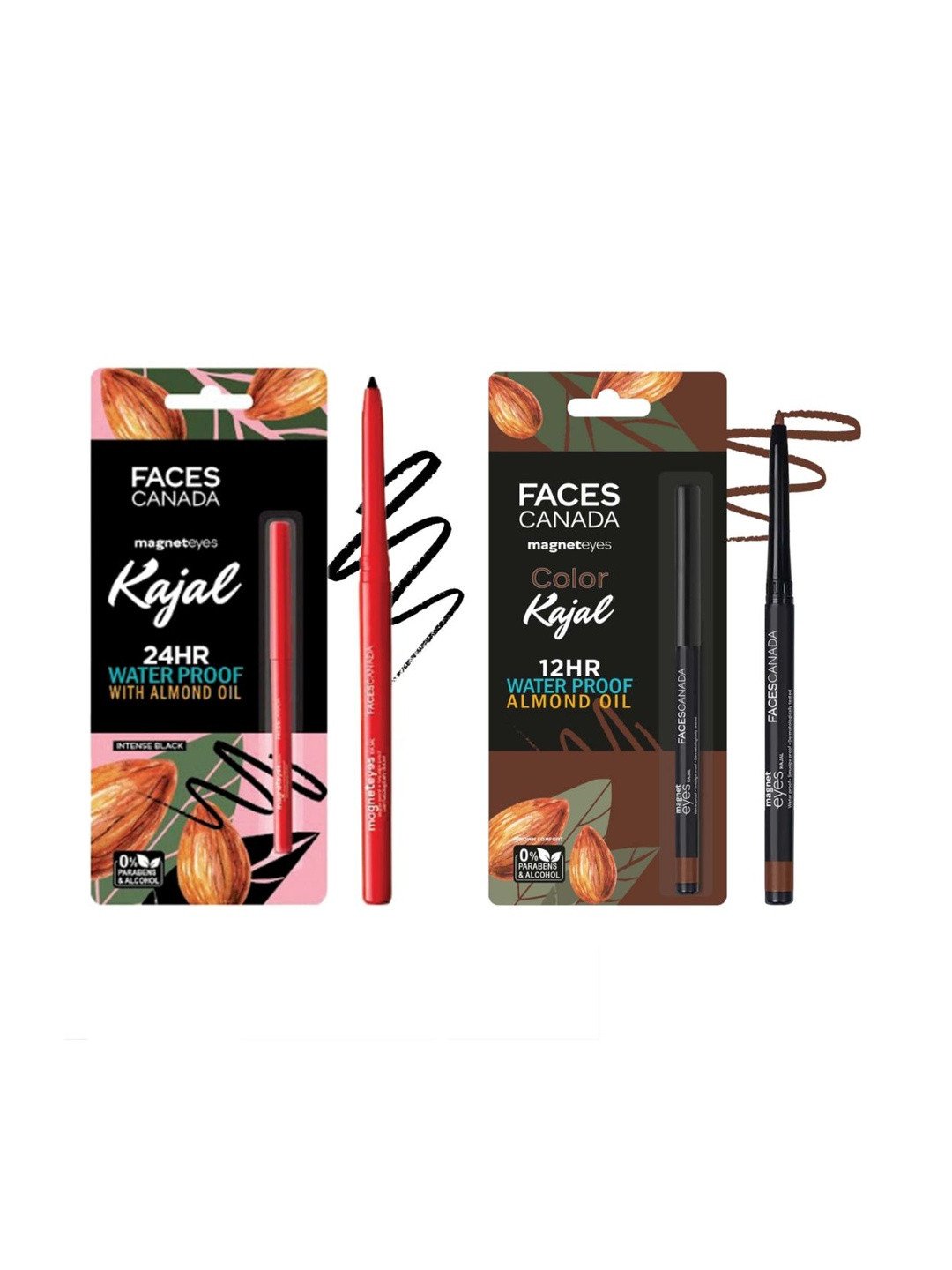 FACES CANADA Set of 2 Mangeteyes Waterproof Kajal with Almond Oil - Black & Brown