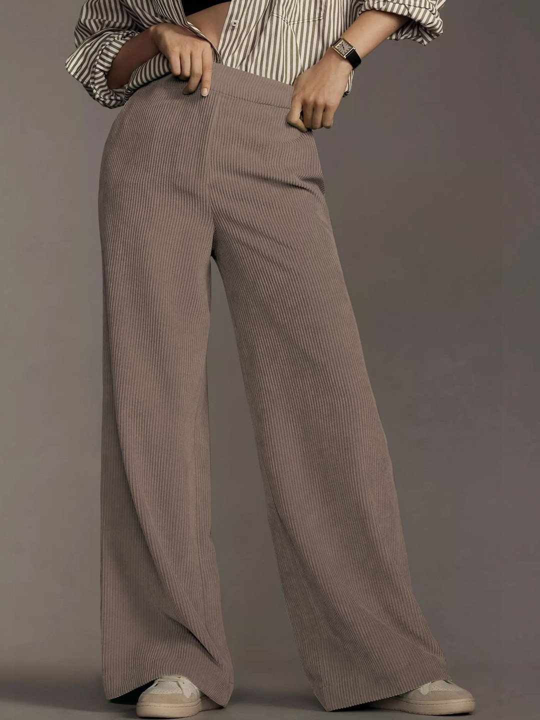 KERI PERRY Women Textured Relaxed High-Rise Non Iron Trousers