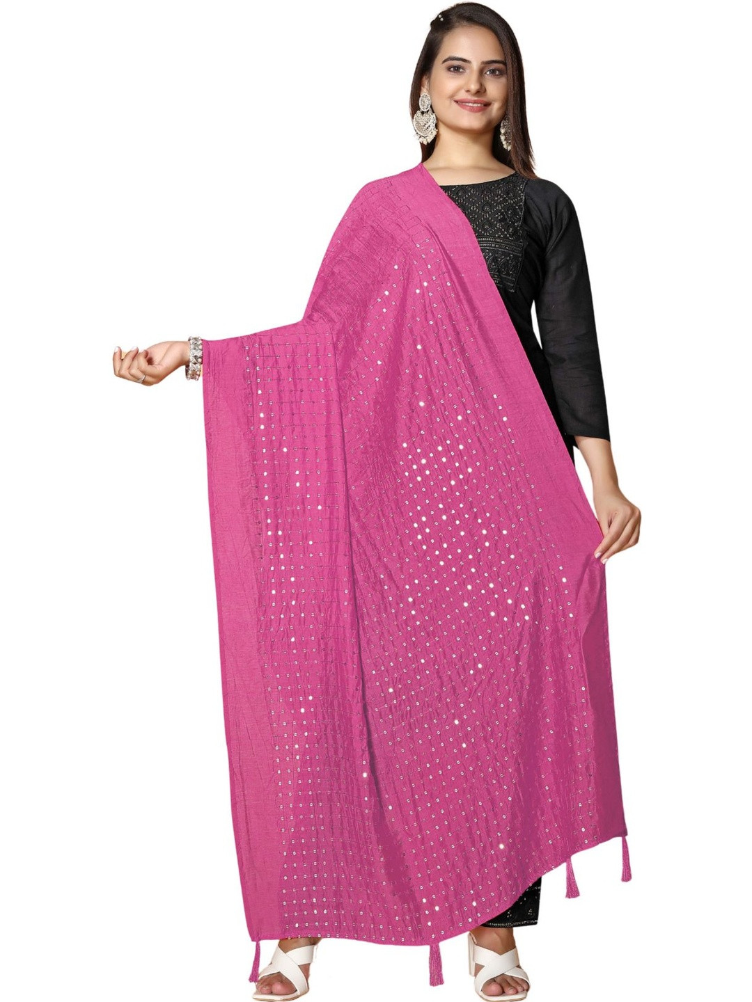 SEKMANY Embroidered Dupatta with Mirror Work