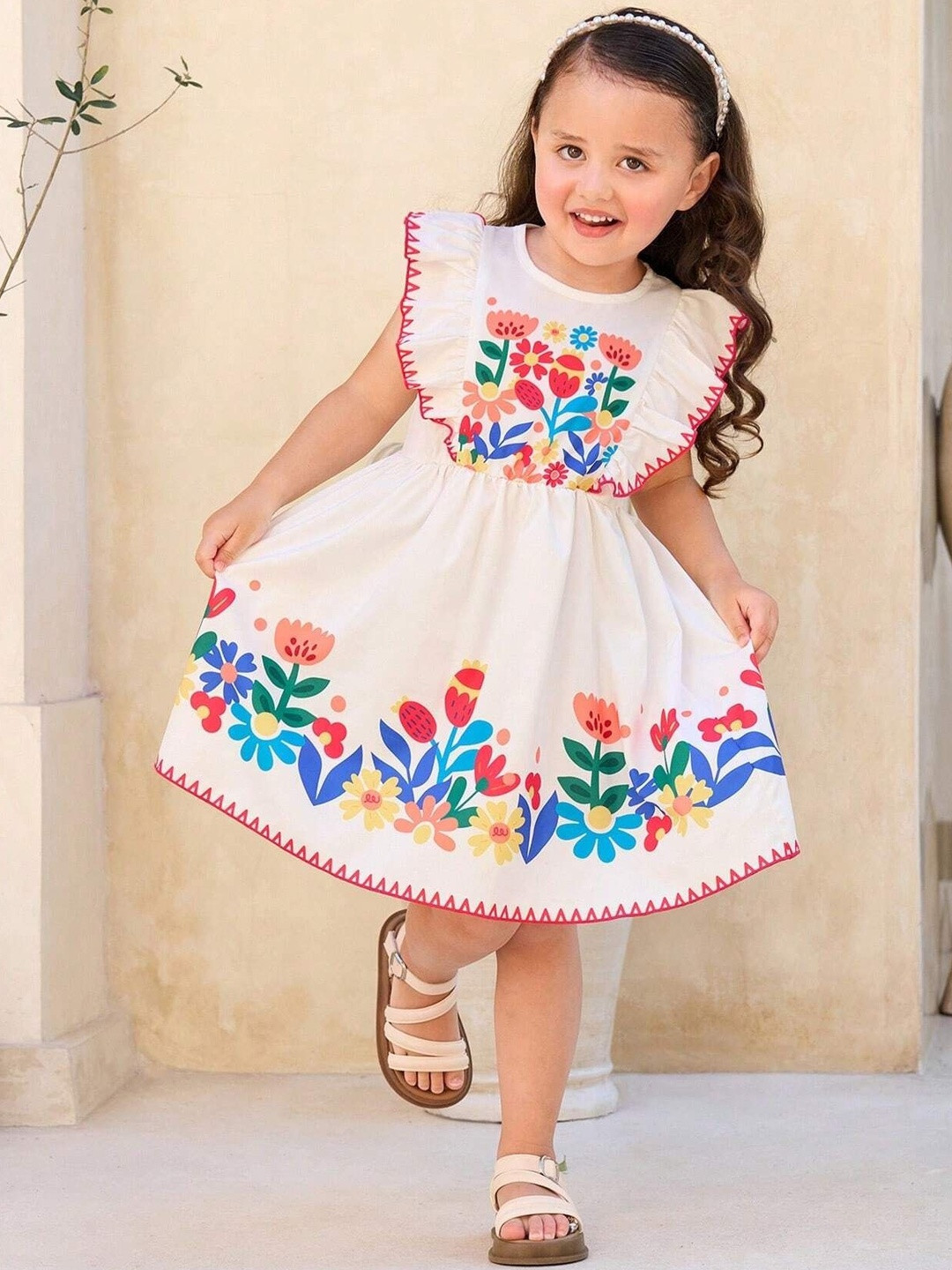 TIOR Floral Print Flutter Sleeve Fit & Flare Dress