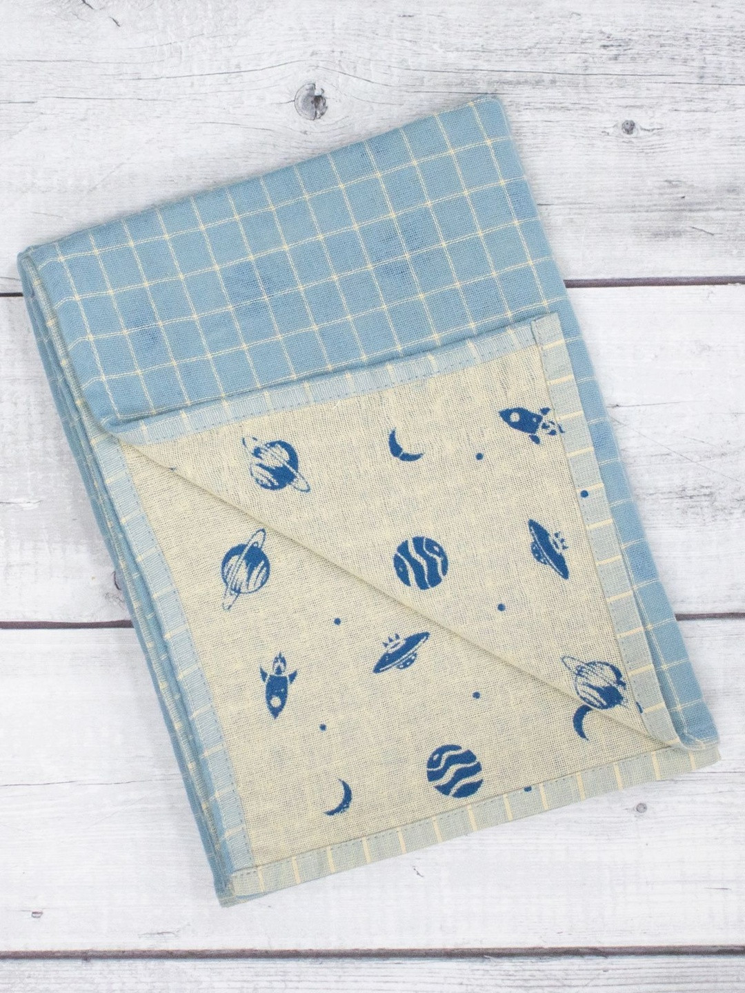 ZAHYA Blue 1 Checkered Cotton 270 GSM Bath Towel