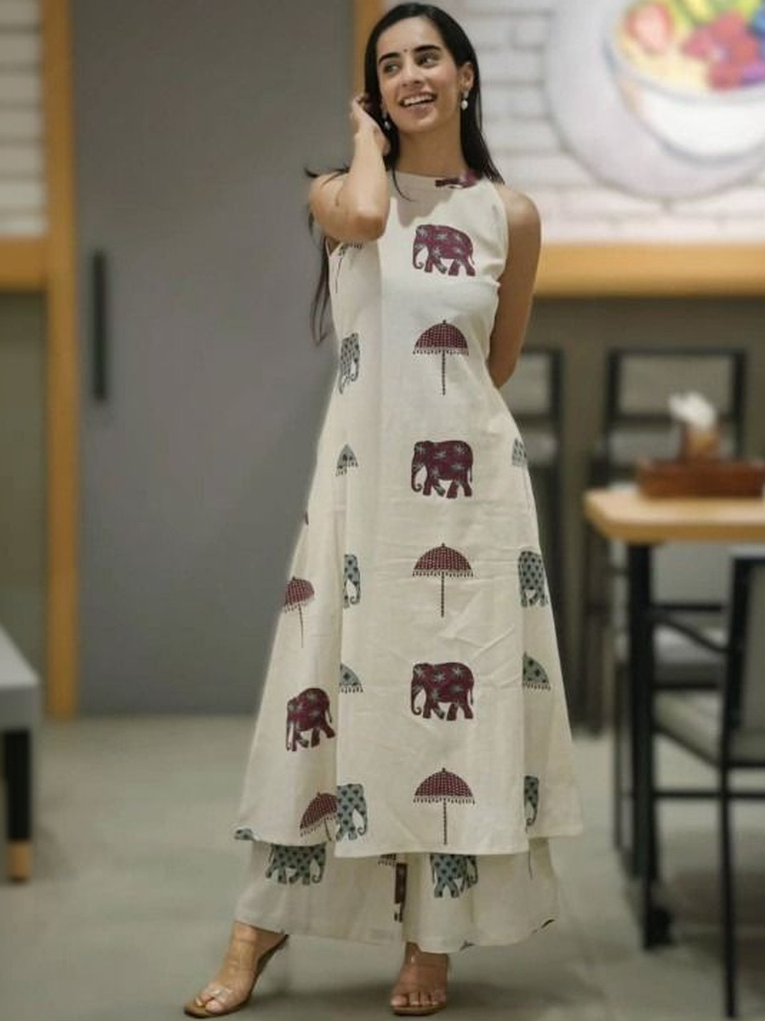THEOMFAB Women Ethnic Motifs Printed Regular Kurta with Palazzos