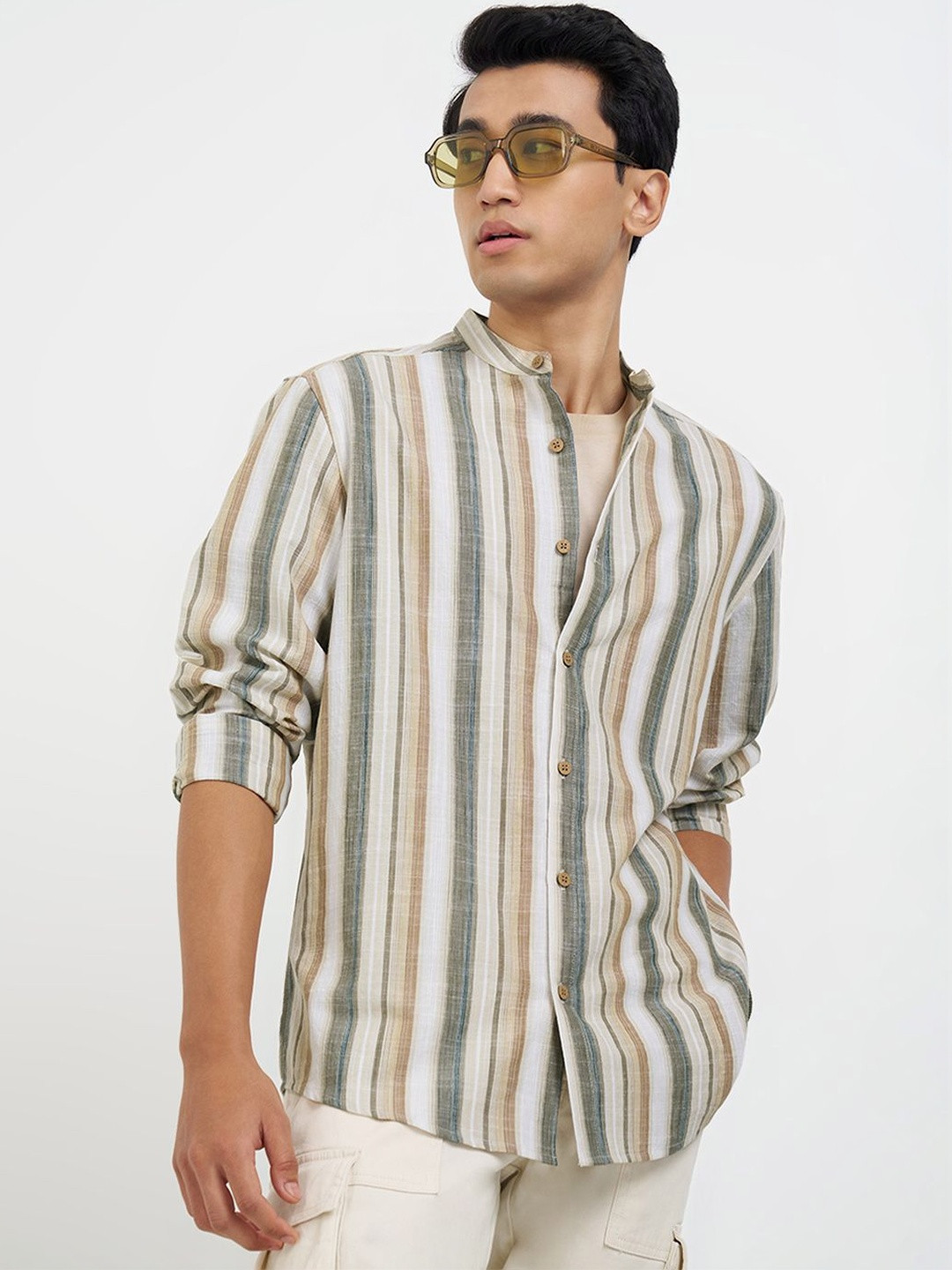 7 Alt by Pantaloons Men Multi Stripes Striped Casual Shirt