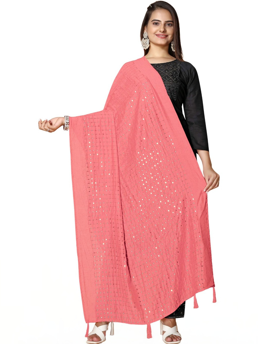 SEKMANY Embroidered Dupatta with Mirror Work