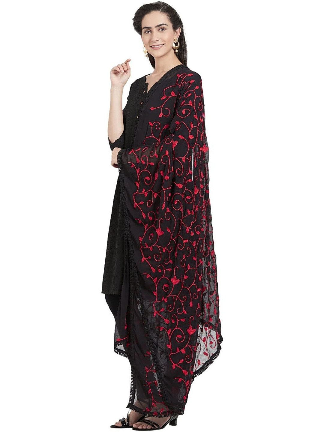 SEKMANY Embroidered Ikat Dupatta with Thread Work