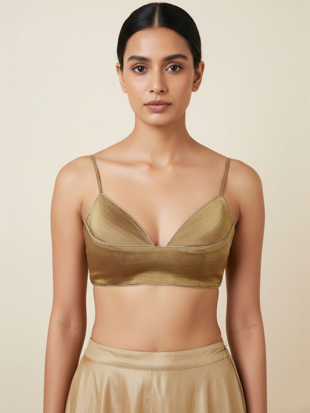 Dressfolk Gold Tissue Strappy V-neck Sleeveless Blouse