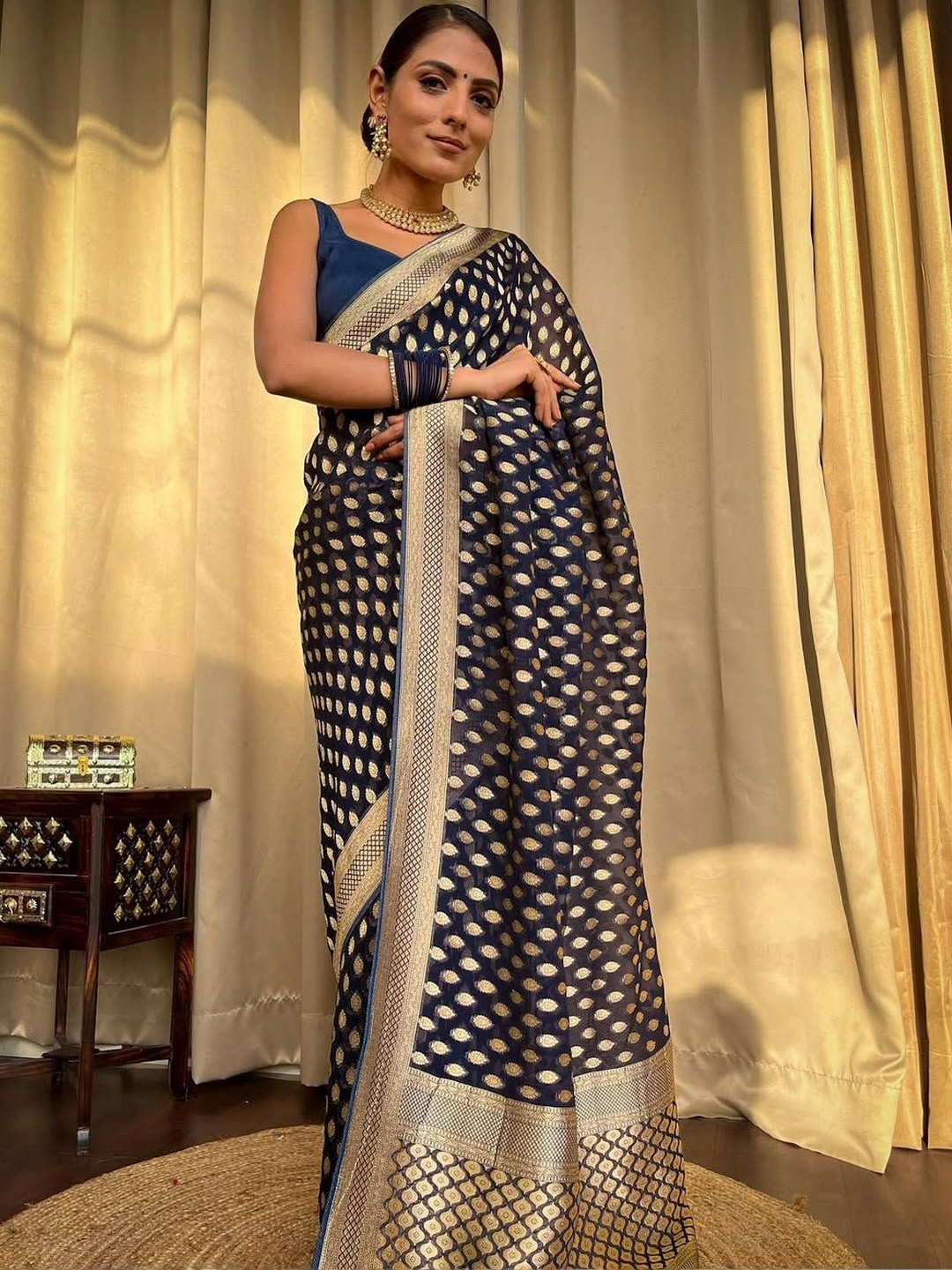 Dhaaga Ghar Woven Design Zari Silk Blend fwd Saree